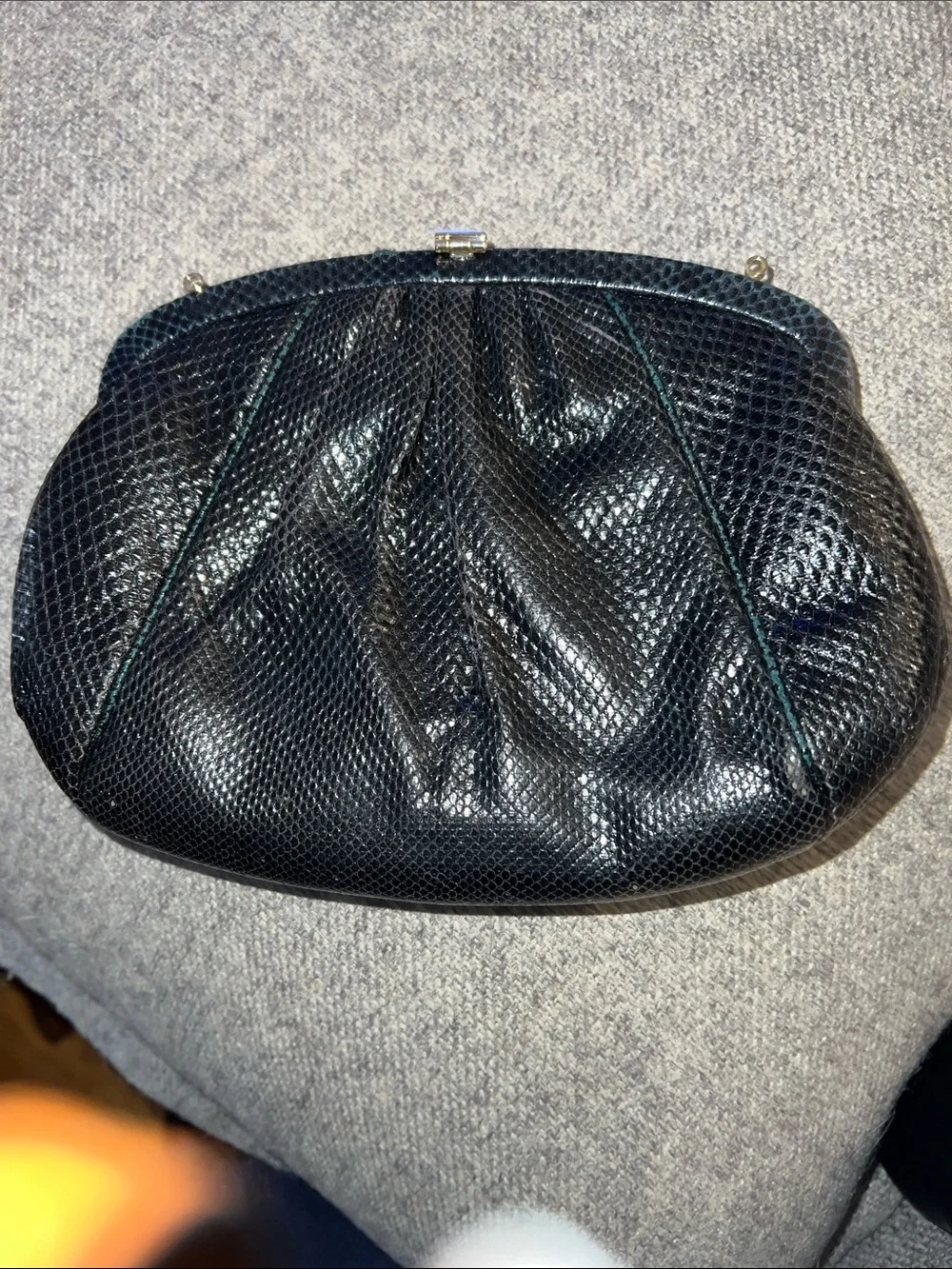 Vintage Judith Lieber Black Lizard Clutch with Multistone Kiss-Lock GUC